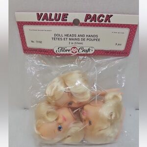 Vintage Doll Heads and Hands By Fibre Craft Plastic Blonde Hair Blue Eyes